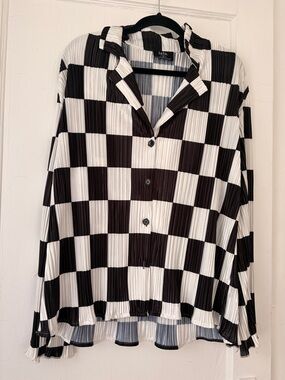 Dressed in LALA Black and White Checker Button Down Shirt